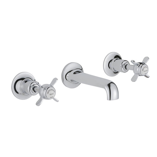 Pinch Wall Mounted 3 Hole Basin Mixer Tap - Chrome -Tapron 1000