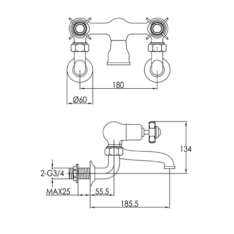 Tapron -Wall Mounted Bath Filler Technical Drawing