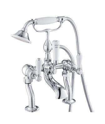 Victorian Deck-Mounted Bath Tap and Handheld Shower Set- Chrome Secondary image