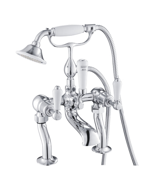 Victorian Deck-Mounted Bath Tap and Handheld Shower Set- Chrome 4077