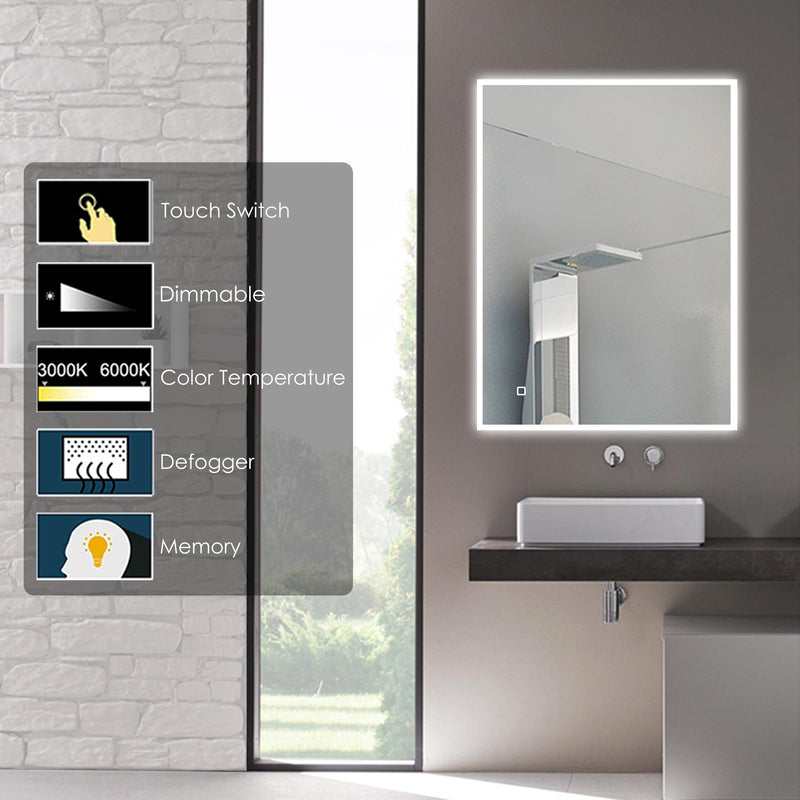 Rectangular Illuminated Anti-Fog Bathroom Mirror with Touch Sensors- 700x500