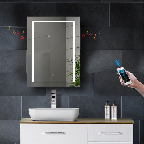 Single Door LED Mirror Cabinet with Bluetooth Speaker | tapron.co.uk