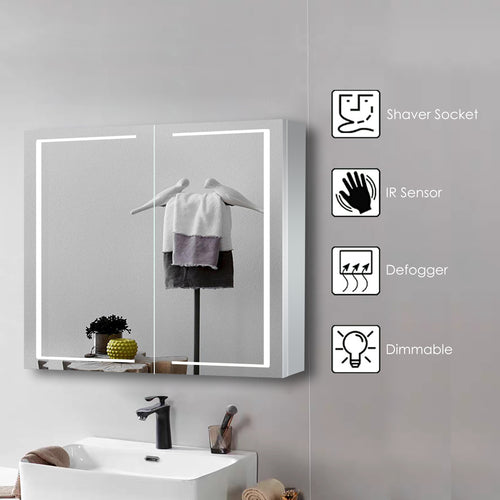 Armoire de toilette à LED avec miroir anti-buée et prise rasoir - 800 x 600 mm