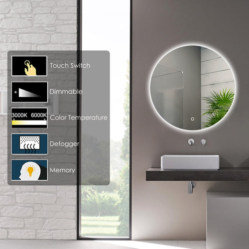 600mm LED Aluminium Frame Temperature Control Mirror 