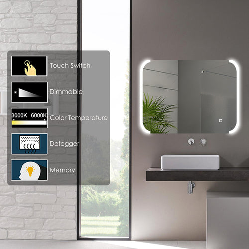 Bathroom Vanity Mirror with Light and Demister Pad - 700x500mm