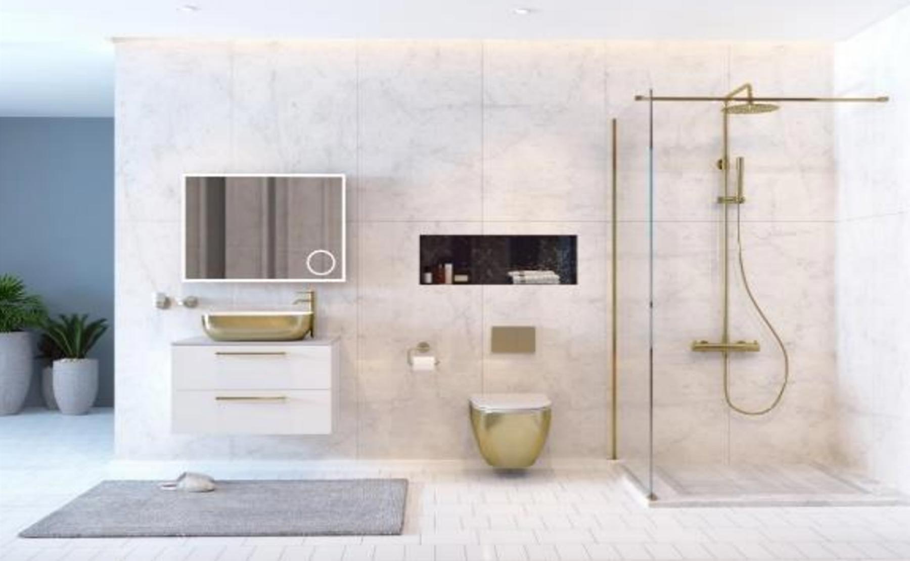 Wetroom Brushed Brass Grid Frame inc. Support Arm 8mm - Different sizes Main image