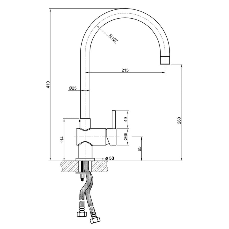 Brushed Steel Kitchen Tap Technical Drawing