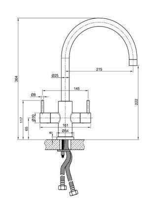 Brushed Steel Kitchen Mixer Tap Technical Drawing