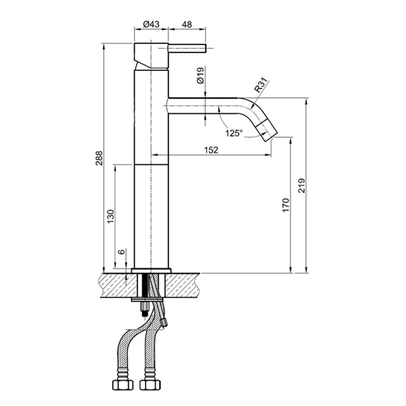 modern basin taps technical drawing-tapron