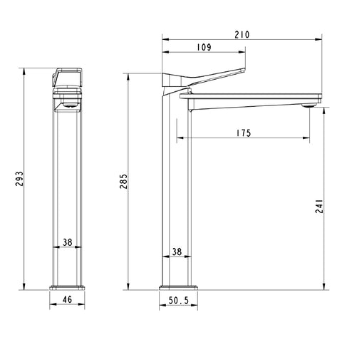 tall basin tap technical drawing-tapron