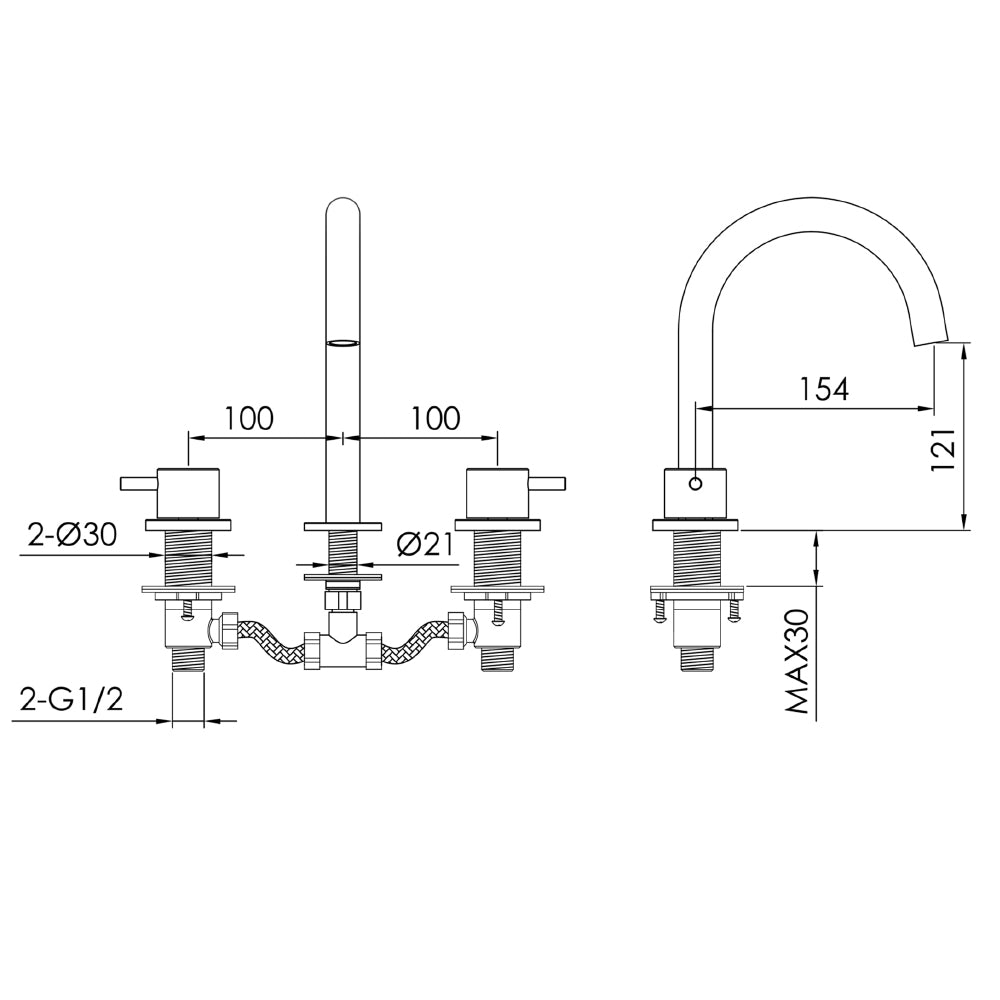 bathroom basin mixer taps technical drawing-tapron