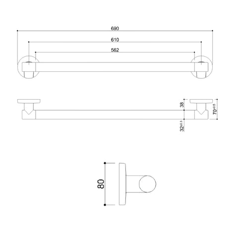 modern bathroom grab rail technical drawing-tapron