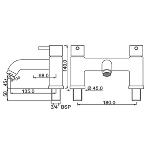 Deck Mounted Bath Filler  tapron technical drawing