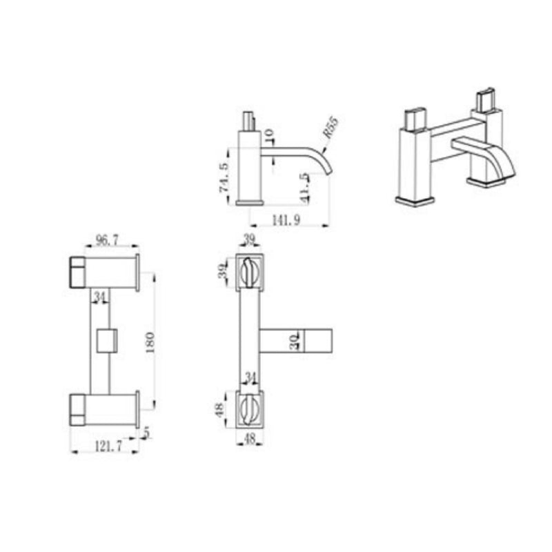 deck mounted bath tap tapron technical drawing