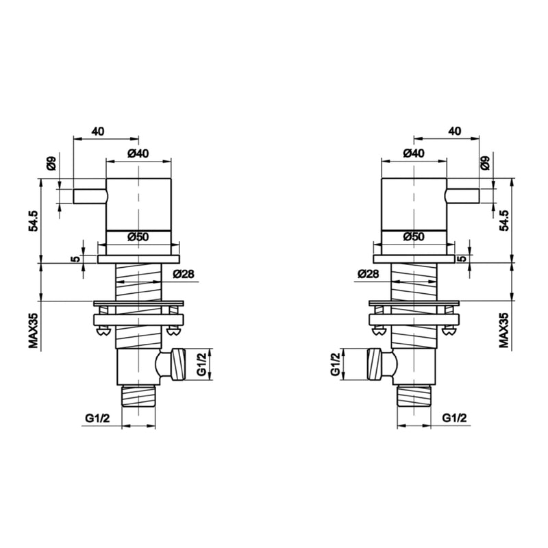 bath side valves technical drawing