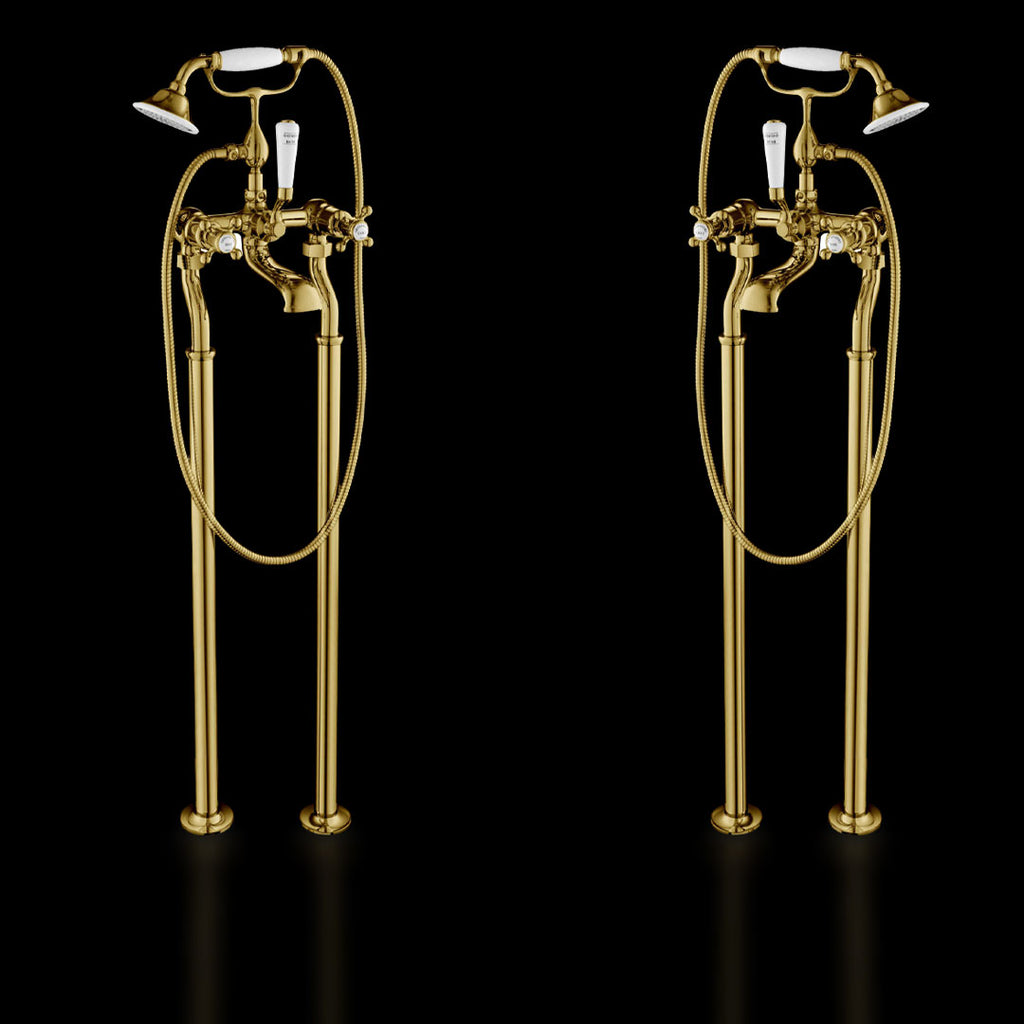 Gold-Cross-Floor-Standing-Bath-Shower-Mixer-Tap - Tapron