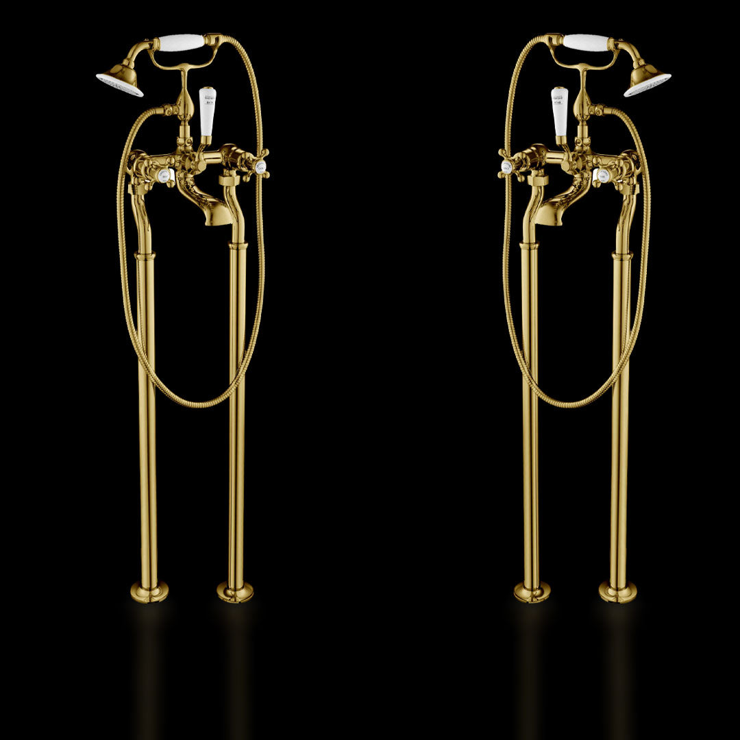 Gold-Cross-Floor-Standing-Bath-Shower-Mixer-Tap - Tapron