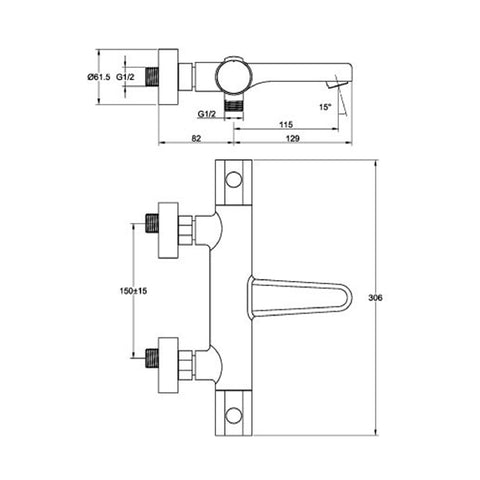 Deck Mounted Thermostatic Bath Shower Mixer without Kit technical drawing