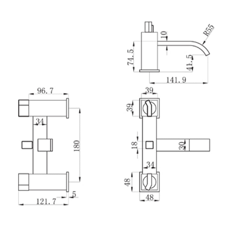 shop deck mounted bath shower mixer tap  tapron technical drawing
