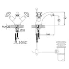Basin Mixer Tap with Pop-up Waste Technical Drawing Tapron