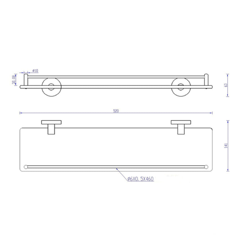 stainless-steel bar with glass shelf technical drawing-tapron