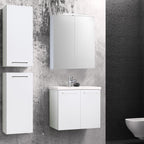 bathroom mirror cabinet with light and shaver plug white installed on a bathroom wall vanity unit a bathroom furniture