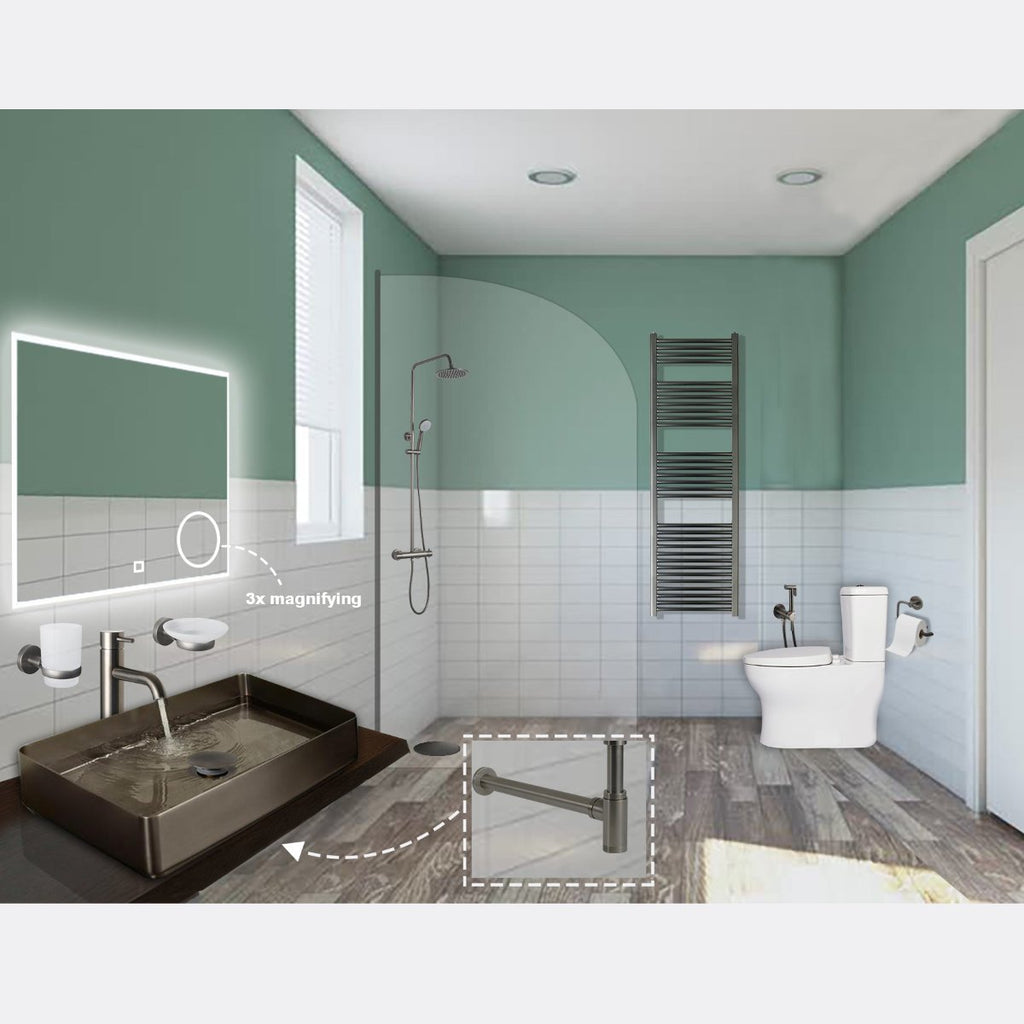 illuminated bathroom mirror with magnifier - tapron