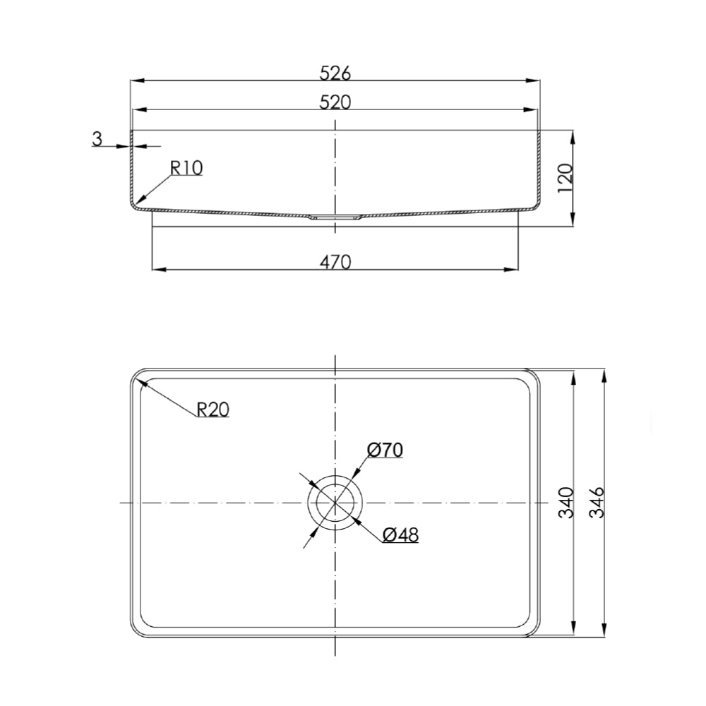 countertop sink technical drawig-tapron