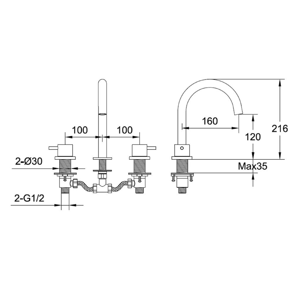Black bathroom tap Technical Drawing-Tapron