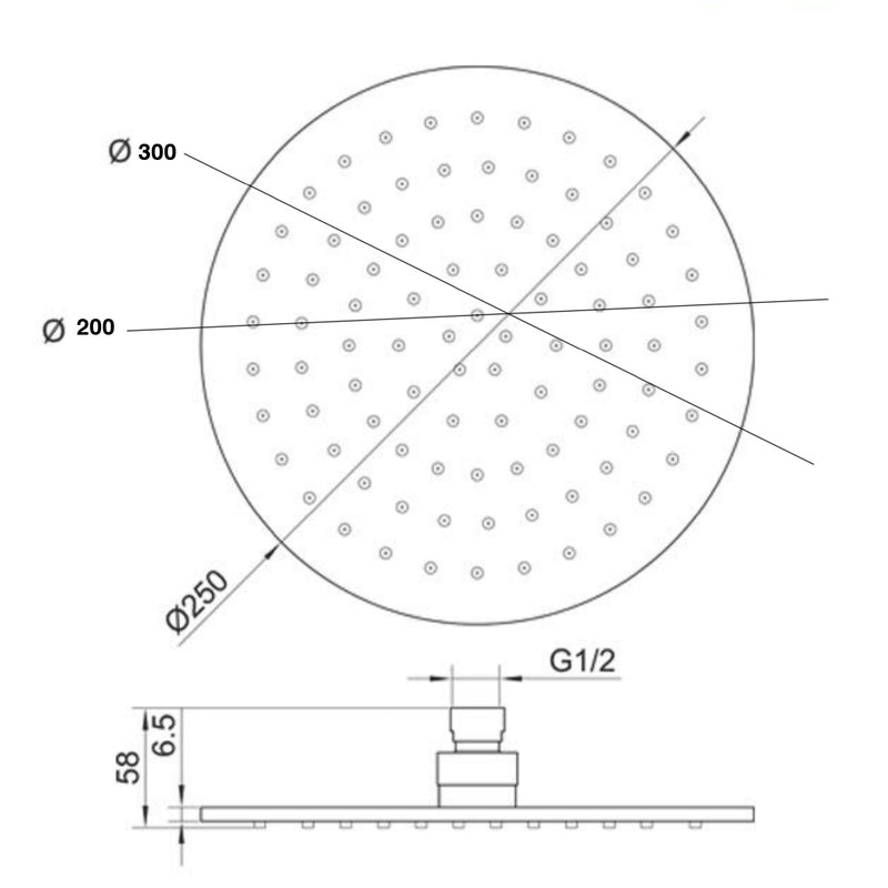 ceiling shower head technical drawing-tapron
