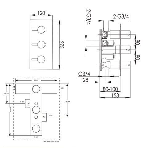 hand shower valve technical drawing-tapron