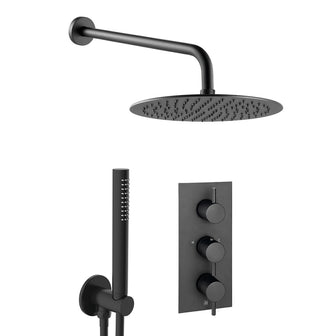 Matt Black Concealed Shower Set with Fixed Shower Head Arm, Wall Shower Kit and 2 Outlet Valve Secondary image