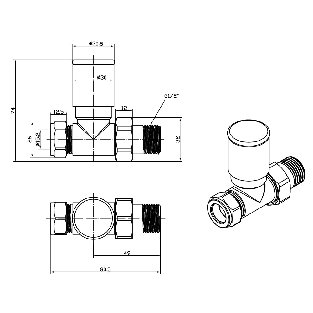 black straight radiator valves