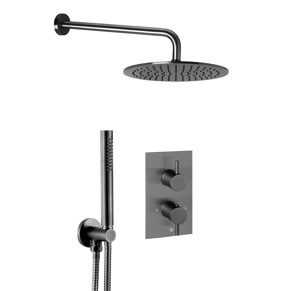 Brushed Black Shower Package with 2 Outlet Concealed Valve, Fixed Shower Head & Wall Shower Kit Handset Secondary image