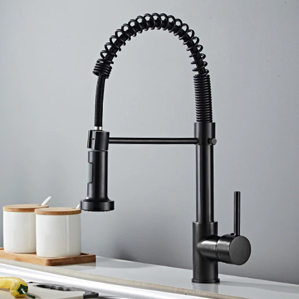 black kitchen mixer tap with pull out spray