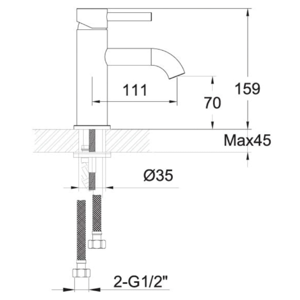 taps for bathroom  technical drawing-tapron