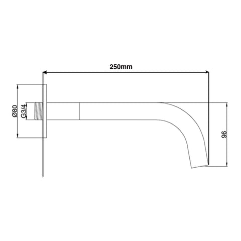 wall mounted black bath tap technical drawing-tapron
