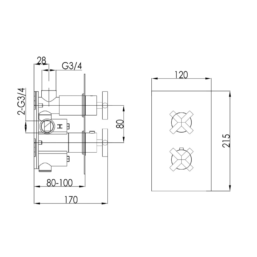 Concealed 1 Outlet Shower Valve, Vertical - Tapron
