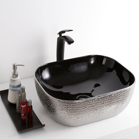 Countertop Bathroom Basin - Black and Brushed Nickel