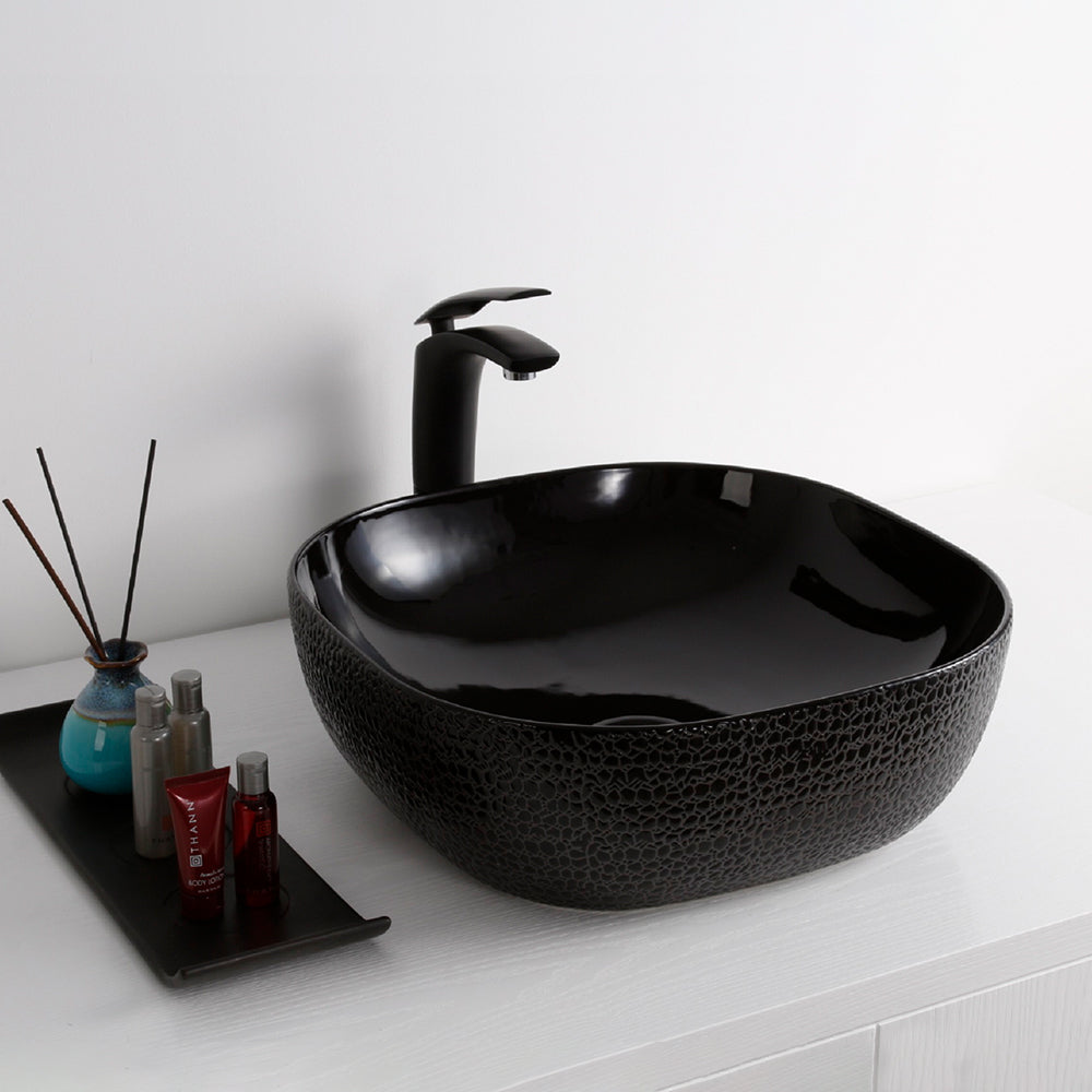 black countertop bathroom sink