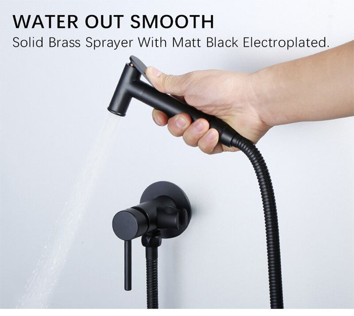 Kit de pulvérisation de douche comprenant un combiné de douche avec tuyau et support mural - Noir mat