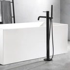 black freestanding bath taps