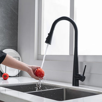 black kitchen tap with pull out spray Main image