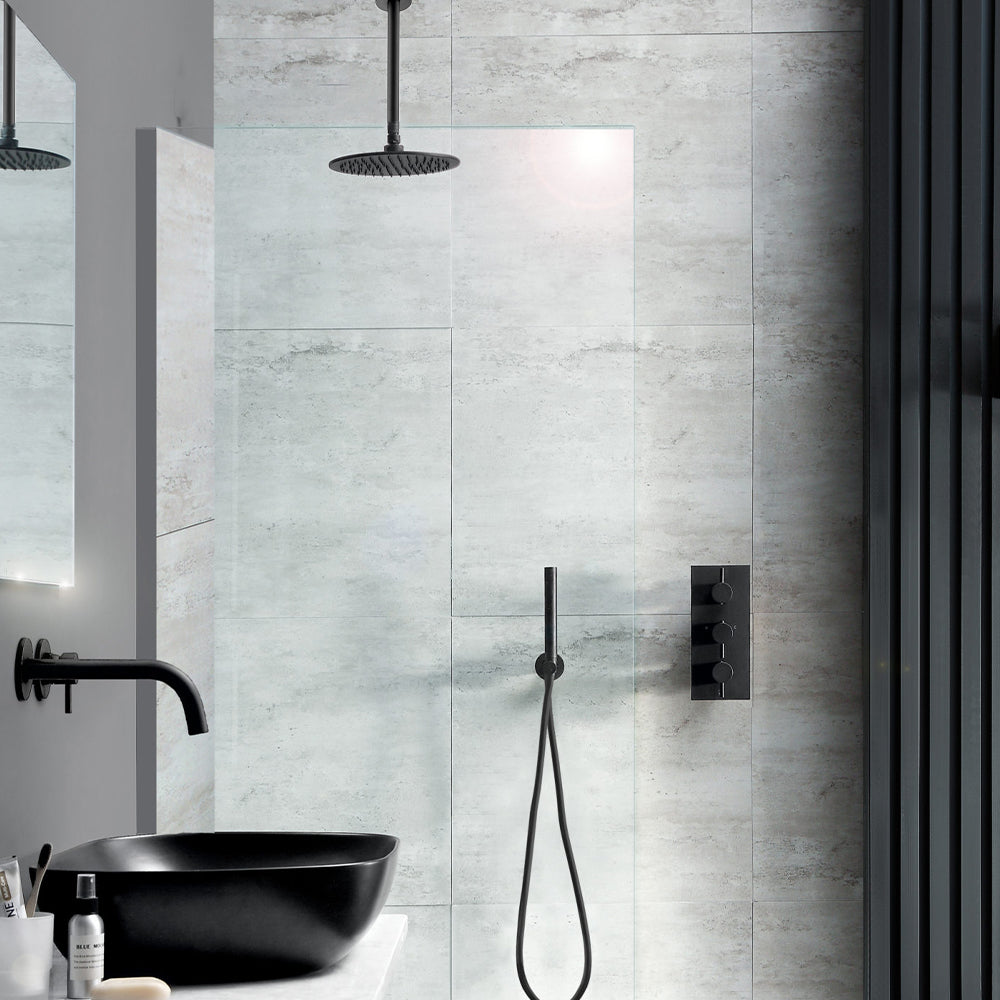 Round Fixed Shower Head 250mm With Ceiling Shower Arm 150mm - Matt Black Secondary image