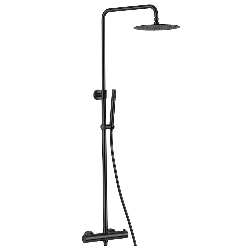 Black Shower Rail Kit with Overhead Shower and Pencil Shower Head Tapron UK Main image