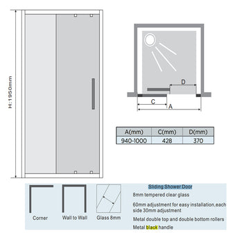 Black Sliding Shower Enclosure - 1950 mm height Secondary image