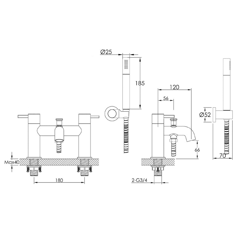 bath shower mixer kit technical drawing-tapron