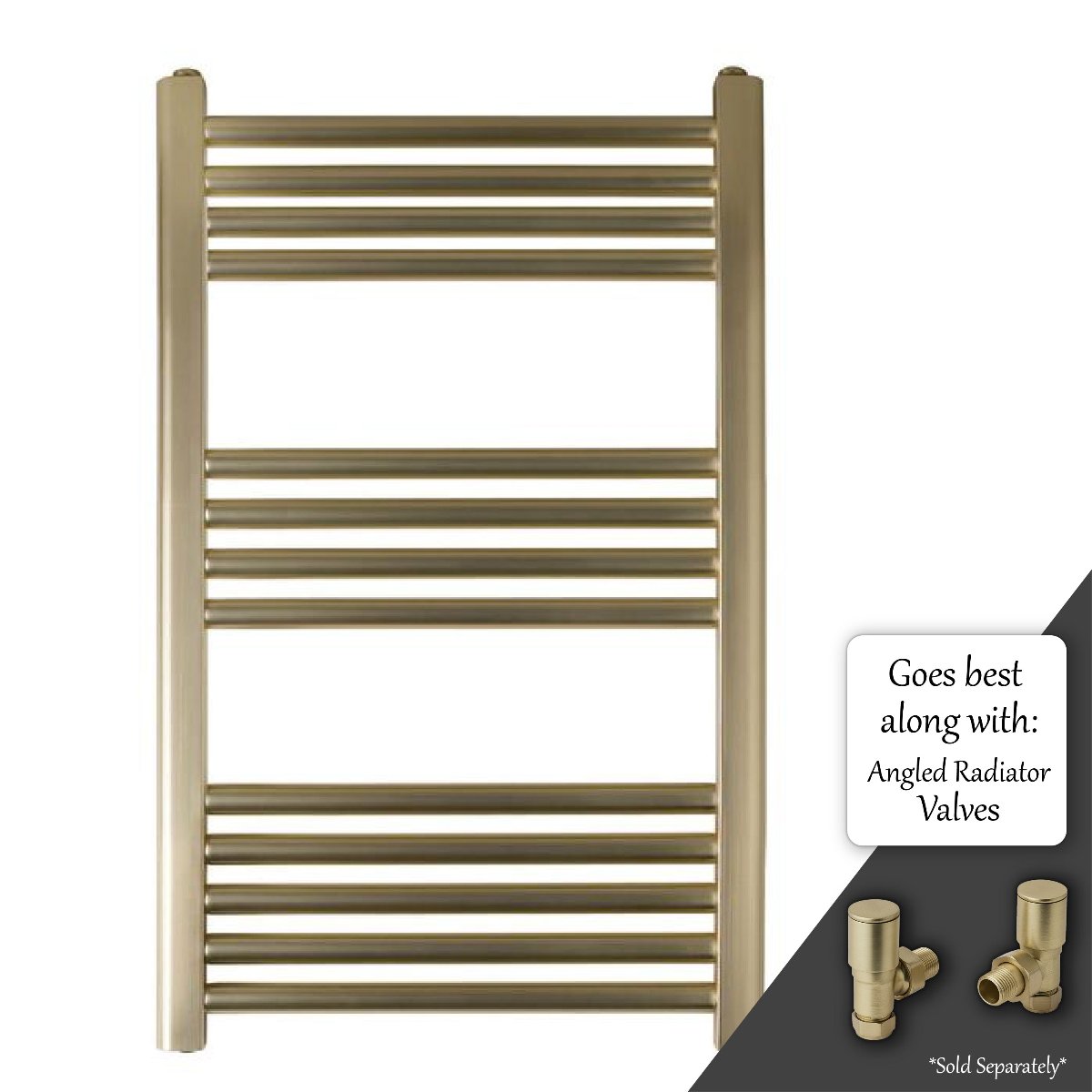 brushed brass heated towel rail 500mm