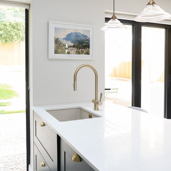 Brushed Finished Brass Tap for Kitchen with Pull-Out Spray and Swivelling Spout Secondary image