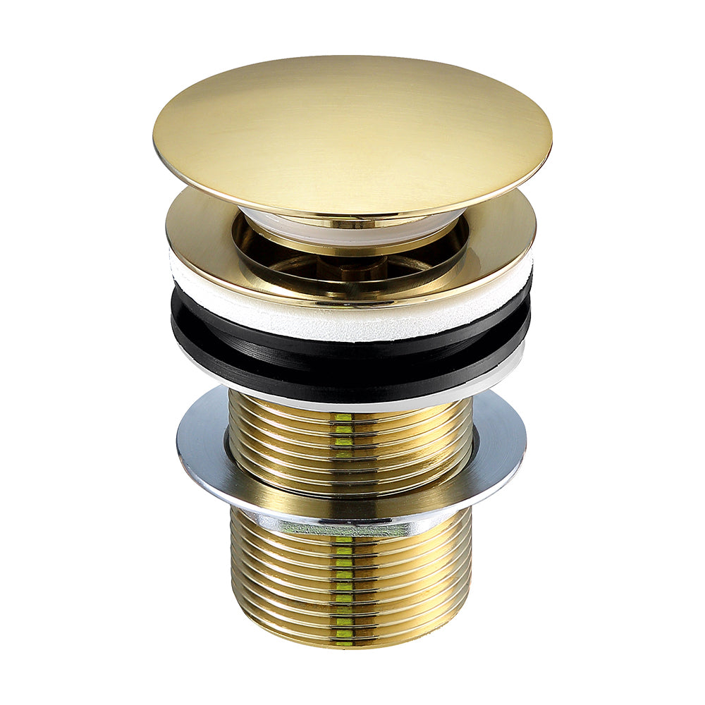 Gold Unslotted Click Clack Basin Waste - Brushed Brass-Tapron Main image